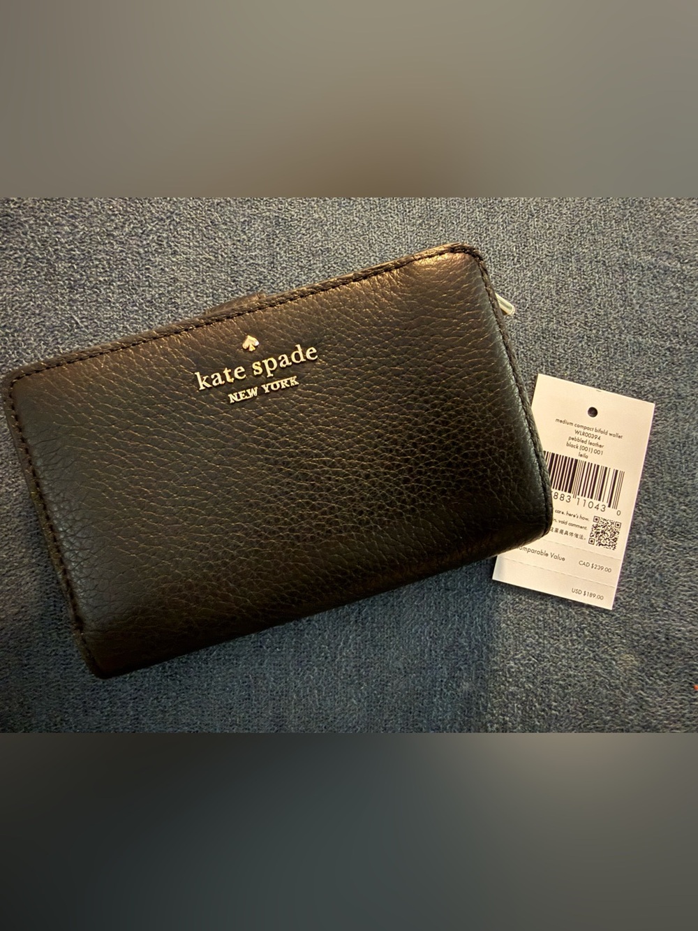 kate spade Black Leather Bi-Fold Wallet with Gold Logo